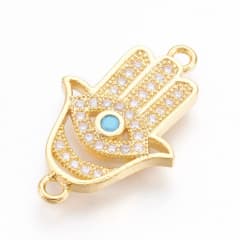 Dije conector mano Fátima hamsa 22 mm zircón baño oro / unidad 0