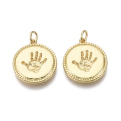 Dije colgante círculo huella palma mano 20 mm baño oro / unidad 0