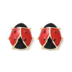 Aros topo topito esmaltado chinita mariquita 10 mm baño oro / par 0