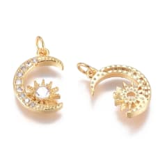 Dije colgante luna estrella zircón baño de oro / unidad 0