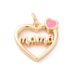 Dije colgante esmaltado corazón mamá 15 mm baño oro / unidad 0