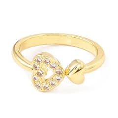 Anillo ajustable corazón doble baño de oro / unidad 0