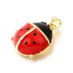 Dije colgante chinita mariquita esmaltada 20.5 mm baño oro / unidad 0