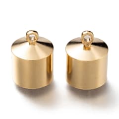 Terminal maxi campana tapa cuero 9 mm baño plata oro / par 0