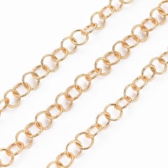 Cadena con eslabón textura rolo baño de oro / metro 0