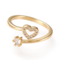 Anillo ajustable punto de luz y corazón baño de oro / unidad 0