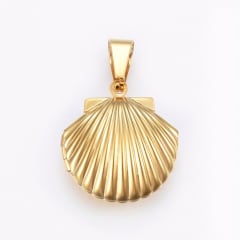 Relicario foto portafoto locket concha de mar acero dorado / unidad 0