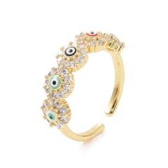 Anillo ajustable ojo turco nazar multicolor zircón baño de oro / unidad 0