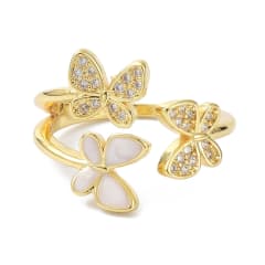 Anillo ajustable mariposas nácar baño de oro / unidad 0