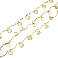 Cadena barra y concha de ostra colgantes baño de oro / metro 0