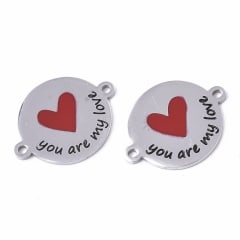 Dije conector pareja amor love corazón acero / unidad 0