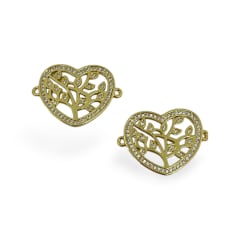 Dije conector árbol de la vida corazón 22x16  mm zircón baño de oro / unidad 0
