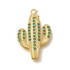Dije colgante cactus verde 22.5 mm zircón baño de oro / unidad 0
