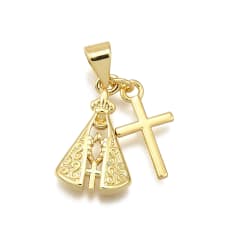 Dije colgante cruz virgen del valle 16.5 mm baño oro / unidad 0