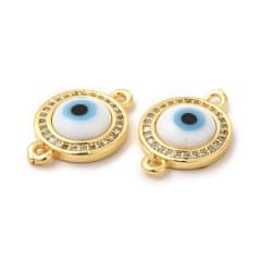 Dije conector ojo turco protección nazar con zircón baño de oro / unidad 0