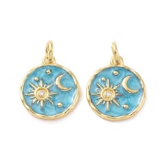 Dije colgante esmaltado cielo luna estrella sol baño oro / unidad 0