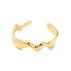 Anillo ajustable minimalista ondas acero dorado plateado / unidad 0
