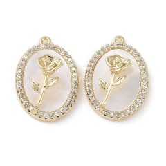 Dije colgante Flor Rosa 18.5 mm nácar baño de oro / unidad 0