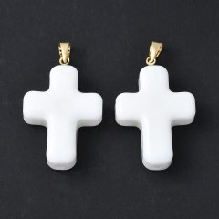 Maxi dije colgante cruz blanca 29.5 mm murano baño oro / unidad 0