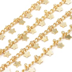 Cadena mini estrellas colgantes baño de oro platino / metro 0