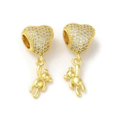 Colgante europeo charm corazón osito bear baño de oro / unidad 0