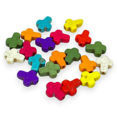 Cuenta pasadora cruz piedra turquesa fósil multicolor 0