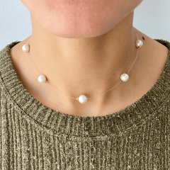 Collar choker invisible con perlas flotantes ajustable / unidad 0