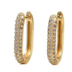 Aros argollas huggie rectangular 18 mm baño oro zircón / par 0
