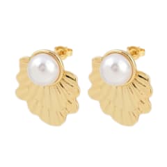 Aros topo topito flor con perla 25 mm baño oro / par 0