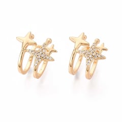 Ear cuff aros solitarios destellos estrellas 15 mm zircón baño oro / unidad 0