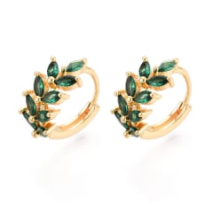 Aros argollas huggie hoja verde 15 mm baño oro zircón / par 0