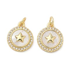 Dije colgante medalla estrella 15 mm baño de oro zircón / unidad 0