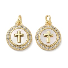 Dije colgante medalla cruz 15 mm baño de oro zircón / unidad 0