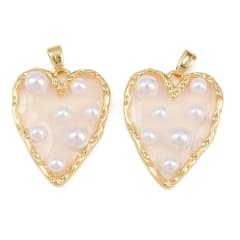 Dije colgante corazón resina perlas 25 mm baño de oro / unidad 0