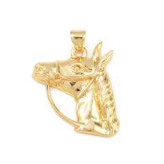 Dije colgante caballo 25.3x23.5 mm baño de oro / unidad 0