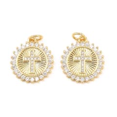 Dije colgante medalla cruz zircón 17.5 mm baño oro / unidad 0