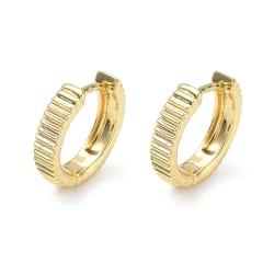 Aros argollas textura acanalada 15 mm baño de oro / par 0