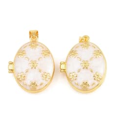 Relicario portafoto locket esmaltado ovalado flores baño oro / unidad 0