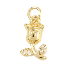 Dije colgante rosa flor 16x9 mm baño de oro zircón / unidad 0