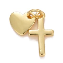 Dije colgante corazón cruz doble religioso baño oro / unidad 0