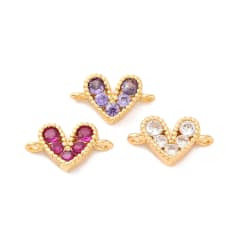 Dije conector corazón zircón 8 mm baño oro / unidad 0