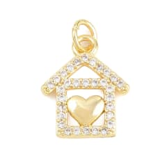 Dije colgante casa corazón 16x13 mm baño oro zircón / unidad 0