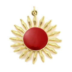 Maxi dije colgante esmaltado sol rojo 34.5 mm baño de oro / unidad 0