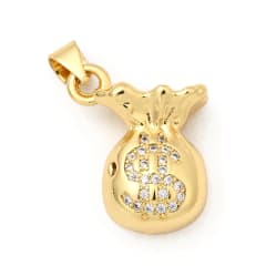 Dije colgante bolsa saquito dinero fortuna zircón 18x15 mm baño oro / unidad 0