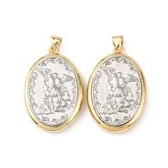 Dije colgante medalla San Miguel Arcángel 30.5 mm bicolor baño oro platino / unidad 0