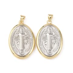 Dije colgante medalla San Benito 30.5 mm bicolor baño oro platino / unidad 0