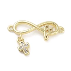 Dije conector corazón cruz fe religioso zircón baño de oro / unidad 0