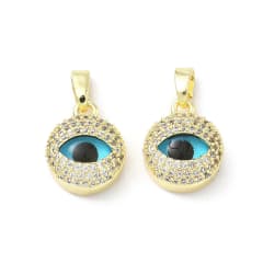 Dije colgante vidrio ojo turco baño oro 13.5 mm zircón / unidad 0
