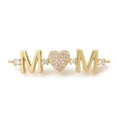 Dije conector corazón mamá mom 38x9 mm baño oro zircón / unidad 0