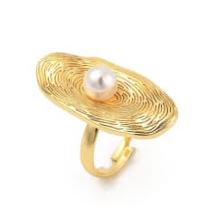 Anillo ajustable huella del mar perla 34 mm baño oro / unidad 0